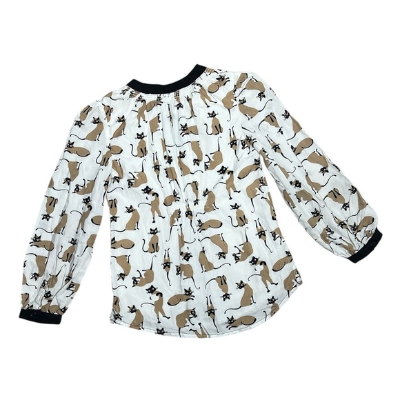 Gymboree Girls Size 7 Retro Cat Print Button Down Shirt White Black Tan - Picture 3 of 6